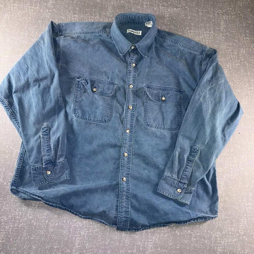 Sunbelt Shirt Mens XL Blue Denim Long Sleeve Button Up Workwear Casual